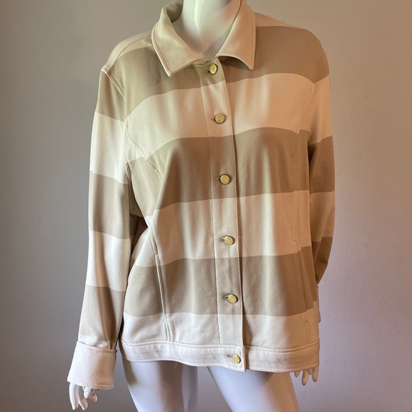 Isaac Mizrahi Live Tan/Cream Striped Jacket - Picture 1 of 8